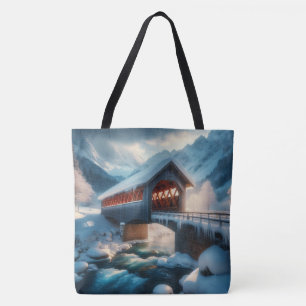 Winter, met sneeuw bedekte brug en rivier draagtas