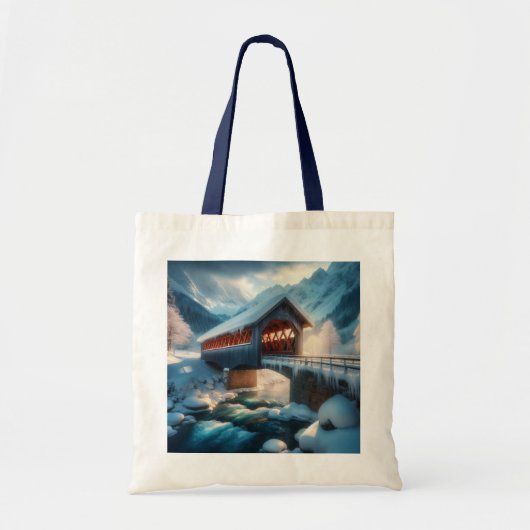 Winter, met sneeuw bedekte brug en rivier tote bag (Voorkant)