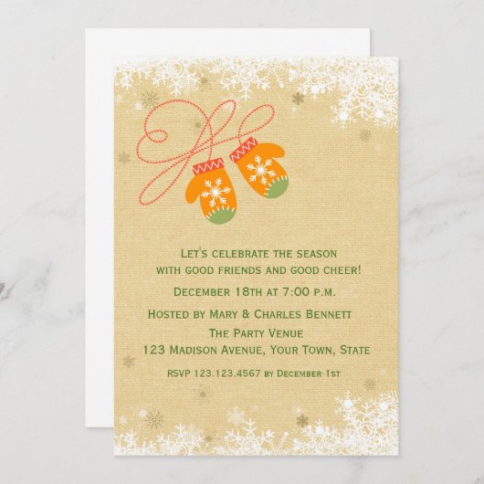 Winter Mittens, Fête Invitation (Devant / Derrière)