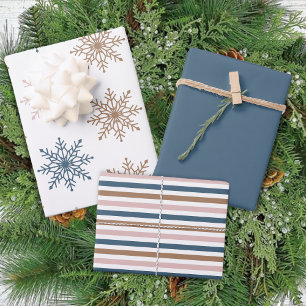 Winter Modern Boho Snowflakes Blue Kerstmis Inpakpapier Vel