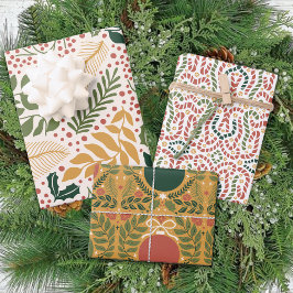 Winter Modern Muted Ornament Leaves Kerstmis Inpakpapier Vel