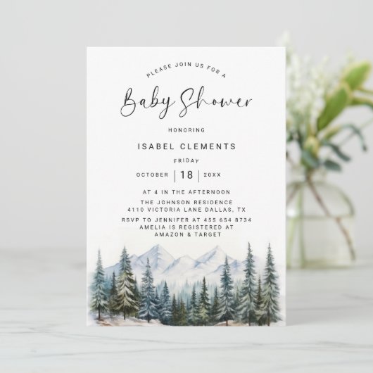 Winter & Moderne Script Chic Baby Shower Kaart (Staand voorkant)