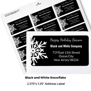 Winter Monochrome Zwart & Wit Sneeuwvlok Adres Etiket