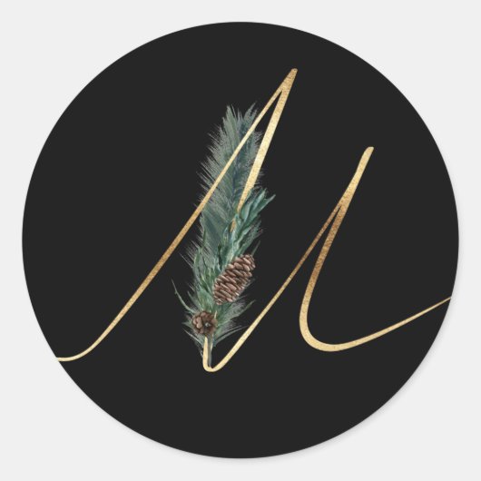 winter monogram kerst letter M Ronde Sticker (Voorkant)