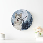 Winter Moon Husky Clock Grote Klok (Huis)