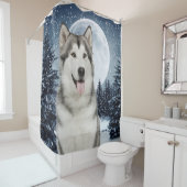 Winter Moon Husky Shower Curtain Douchegordijn (In situ)