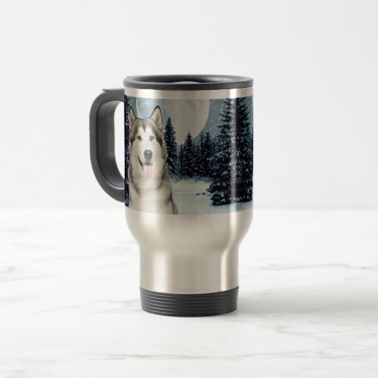 Winter Moon Husky Travel Mug Reisbeker (Voorkant links)
