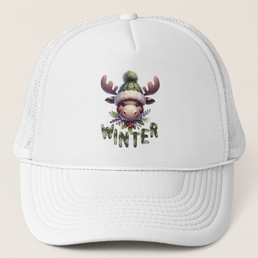 Winter Moose Theme Trucker Pet (Voorkant)