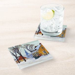 Winter Morning, fijne kunst van Clarence Gagnon Glazen Onderzetter