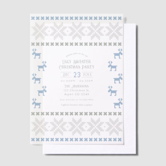 Winter Morning Ugly Sweater Christmas Party Vellum Uitnodigingen (Offset)