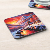 Winter Mountain Cabin Bier Onderzetter (Linkerzijde)