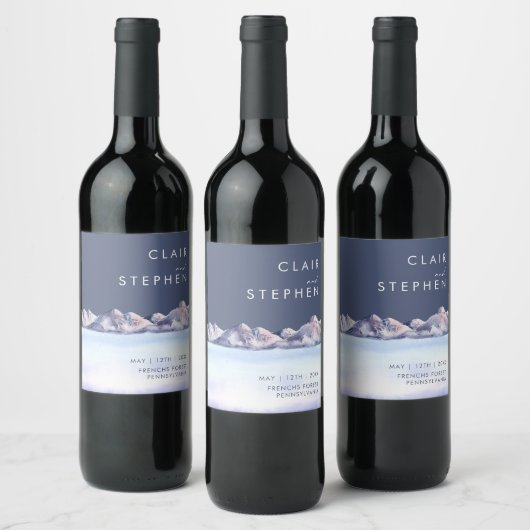 Winter Mountain Evening Weddenschap Wine Label Wijn Etiket (Flessen)