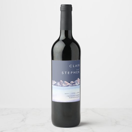 Winter Mountain Evening Weddenschap Wine Label Wijn Etiket (Voorkant)