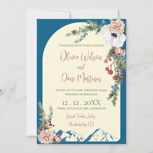 Winter Mountain Flowers Wedding Invitation (Devant)