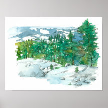 Winter Mountain Landscape Rocks Evergreen Trees