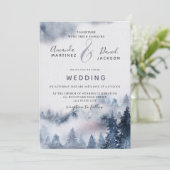 Winter Mountain Rustic paars Wedding Kaart (Staand voorkant)