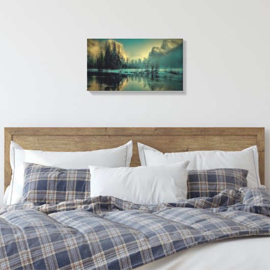 Winter Mountain Scene aan het meer Canvas Afdruk (Insitu (Slaapkamer))