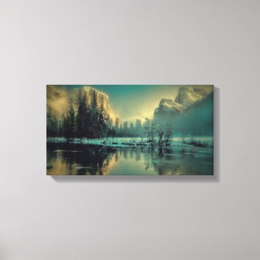 Winter Mountain Scene aan het meer Canvas Afdruk (Voorkant)