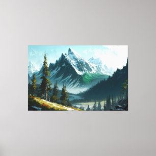 Winter Mountain Scene Canvas Afdruk