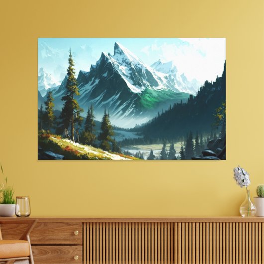Winter Mountain Scene Canvas Afdruk (Insitu (Woonkamer))