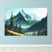 Winter Mountain Scene Canvas Afdruk (Insitu (Houten vloer))