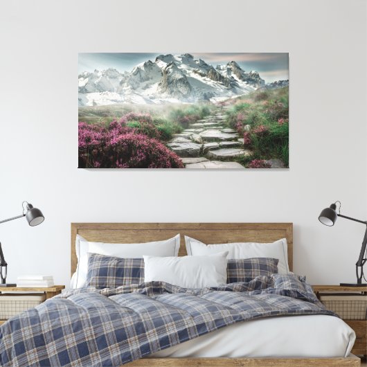 Winter Mountain Scene Canvas Afdruk (Insitu (Slaapkamer))
