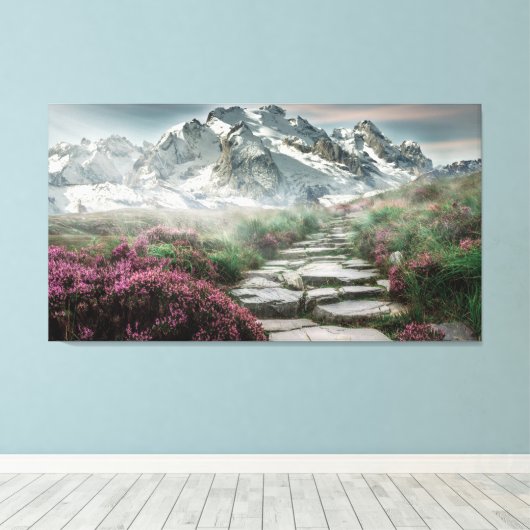Winter Mountain Scene Canvas Afdruk (Insitu (Houten vloer))
