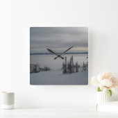 Winter Mountain Scene Vierkante Klok (Huis)