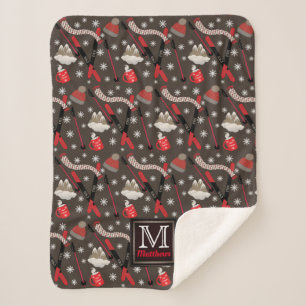 WInter Mountain Ski Trip Theme Pattern Monogram Sh Sherpa Deken