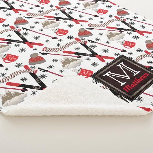 WInter Mountain Ski Trip Theme Pattern Monogram Sh Sherpa Deken (3/4)
