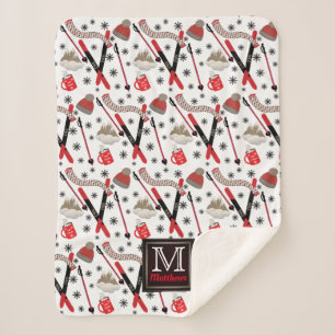 WInter Mountain Ski Trip Theme Pattern Monogram Sh Sherpa Deken