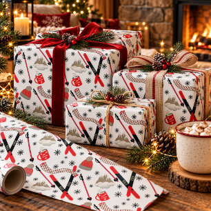WInter Mountain Skireis Thema Patroon Wrapping Pa Cadeaupapier