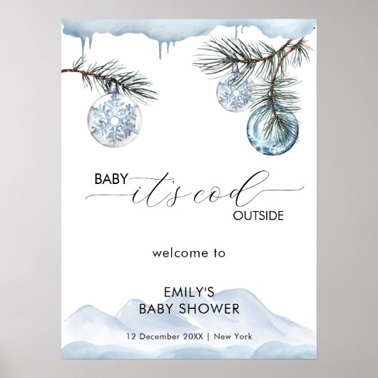 Winter Mountain Snowflake Baby Shower Welcome  Poster (Voorkant)