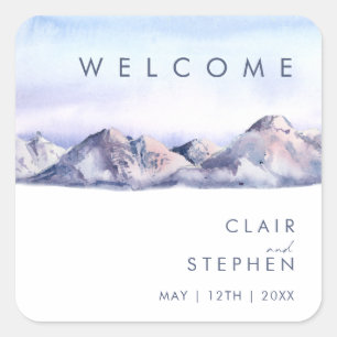 Winter Mountain Sunset Bruiloft Welkom Vierkante Sticker