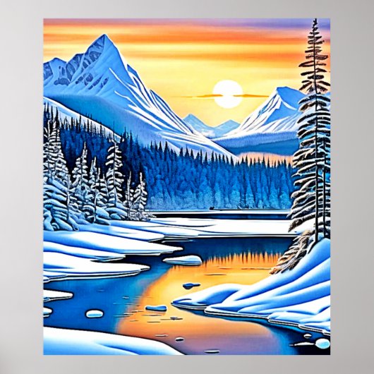 Winter Mountain Sunset Glow Poster (Voorkant)