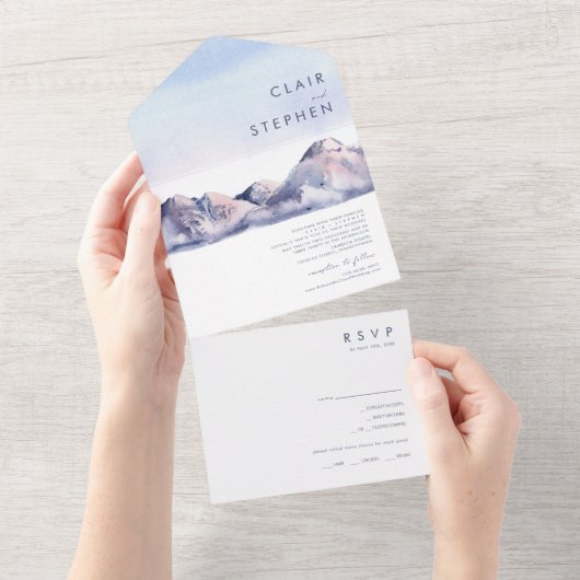 Winter Mountain Sunset Seal and Send All In One Uitnodiging (Afscheurbaar)