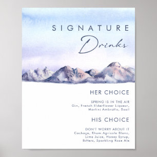 Winter Mountain Sunset Signature Drinks Sign Poster