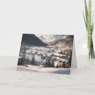 Winter Mountain Valley Town Feestdagen Kaart