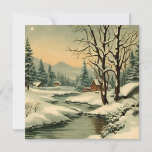 Winter Mountain Village aan de Creek Feestdagenkaart