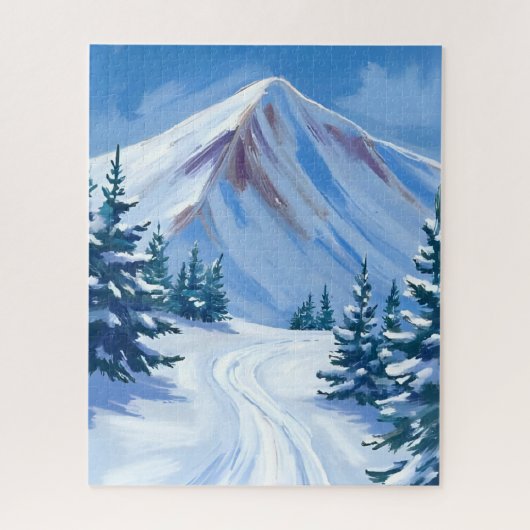 Winter Mountain Watercolor Snow Nature Landscape Legpuzzel (Verticaal)