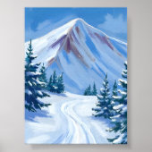 Winter Mountain Watercolor Snow Nature Landscape Poster (Voorkant)