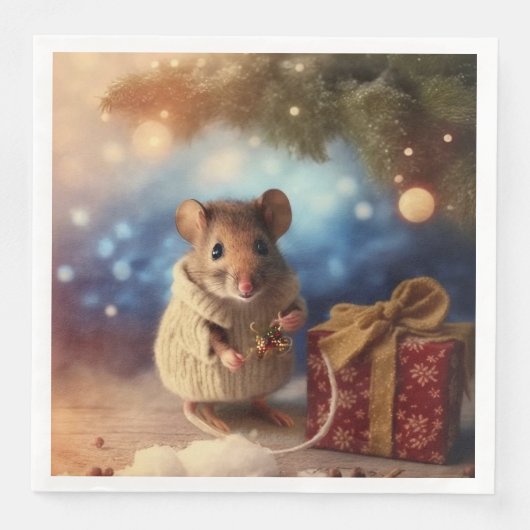 Winter Mouse ter versiering van de kerstboom Napki Servet (Voorkant)