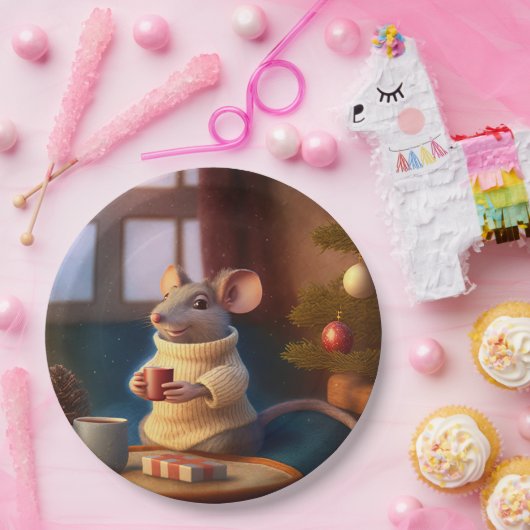 Winter Muis met kop Papieren Bordje (Feest)