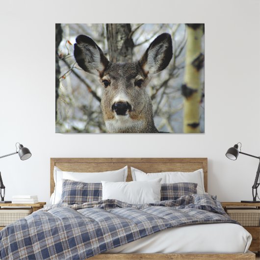 Winter Mule Deer Close-up Canvas Afdruk (Insitu (Slaapkamer))