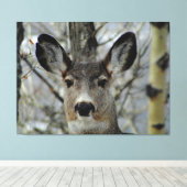 Winter Mule Deer Close-up Canvas Afdruk (Insitu (Houten vloer))