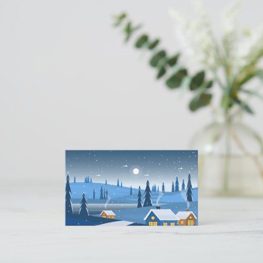 Winter nachtscène met bomen informatiekaartje (Staand voorkant)