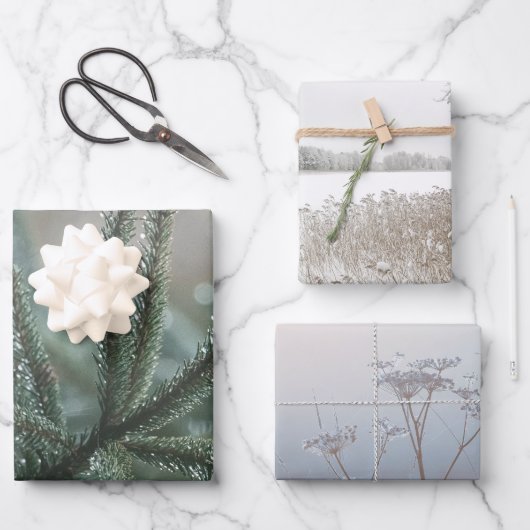 Winter nature, set of 3 different art photos inpakpapier vel (Voorkant)