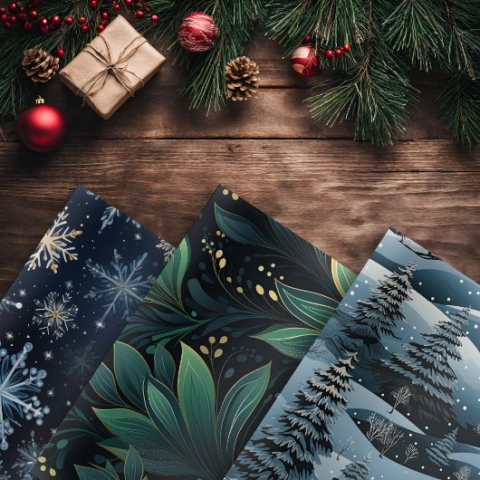 Winter/Natuur Variety Wrapping Paper - Set van 3
