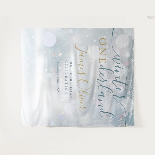 Winter nederland 1e verjaardag blauw en goud wandkleed (Voorkant (horizontaal))