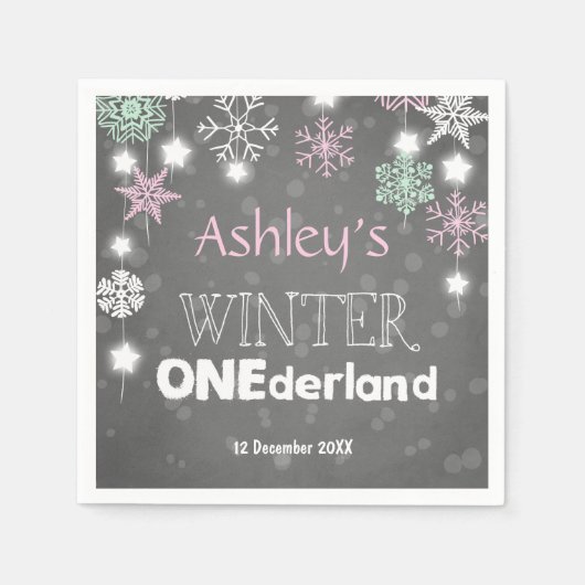 Winter Nederland Papier Servet Roze Meisje Sneeuwv (Voorkant)